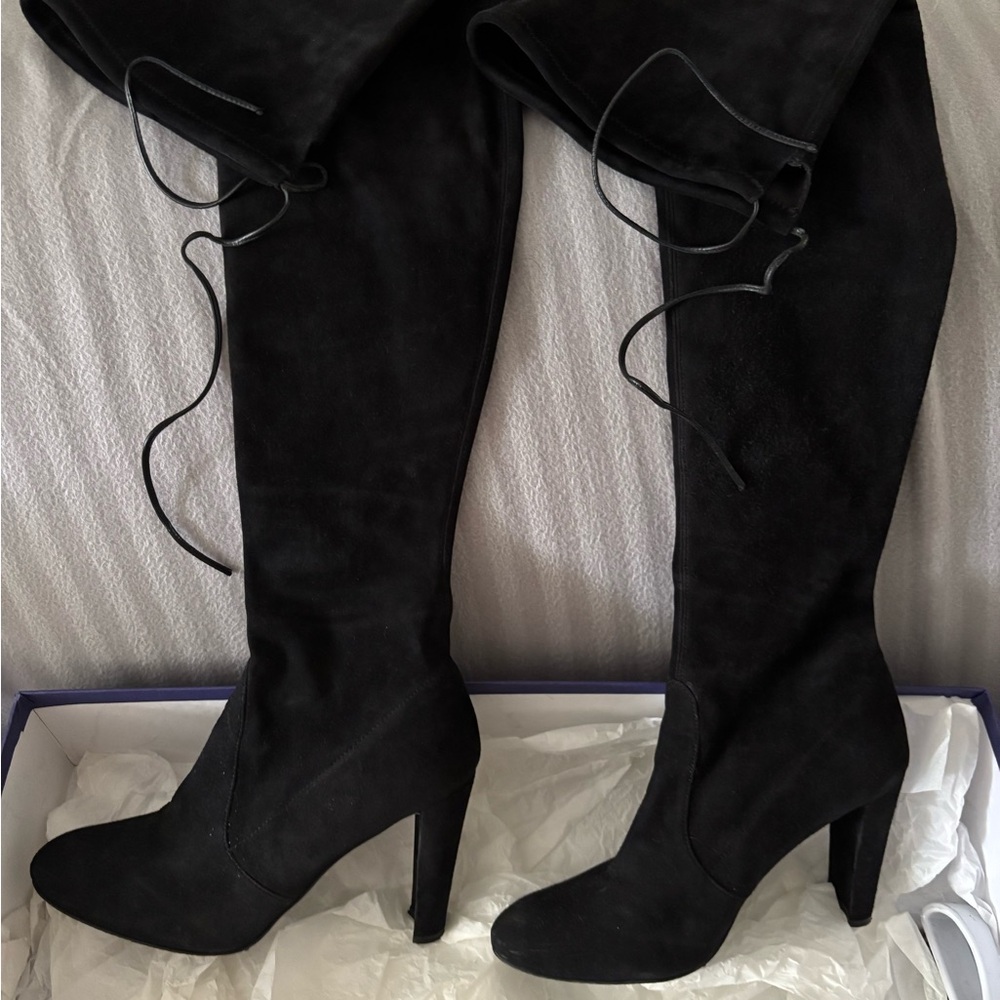 Stuart Weitzman Elegant Black Suede Over-the-Knee Boots